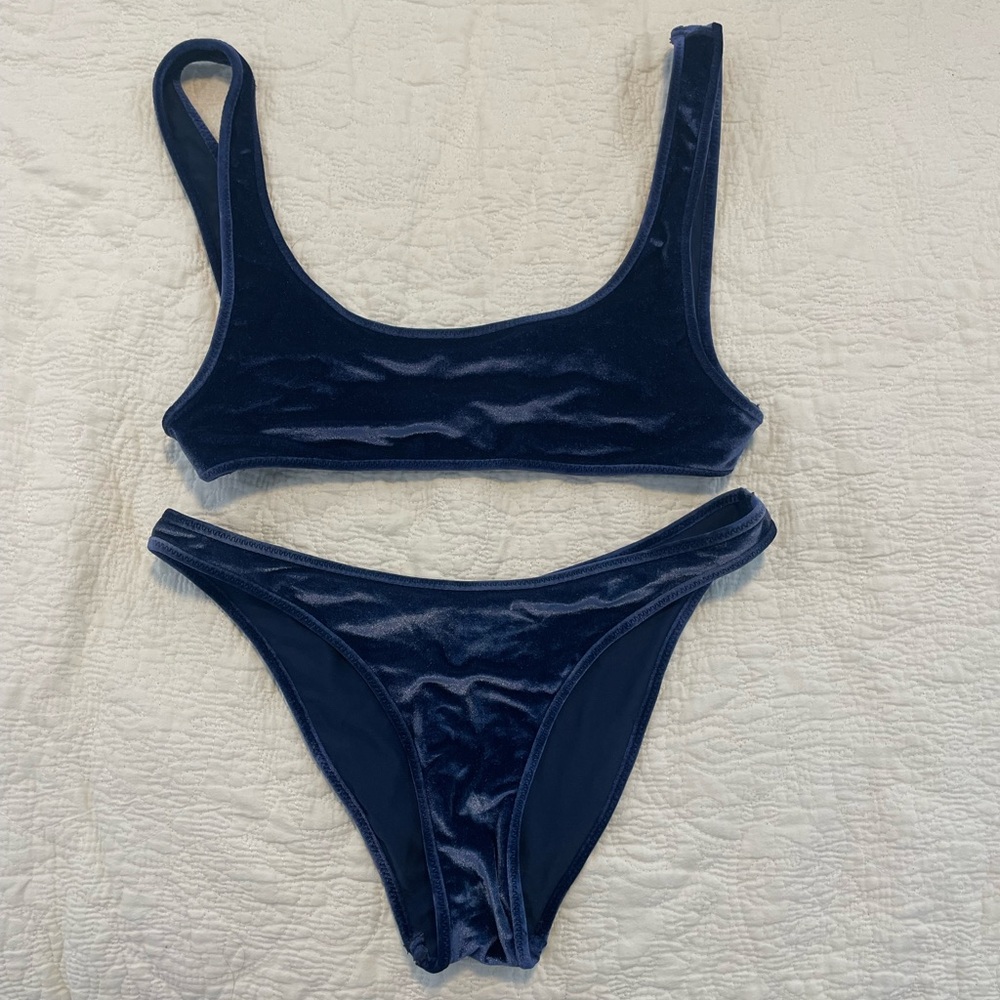 Triangl Navy Blue Velvet Bikini Set